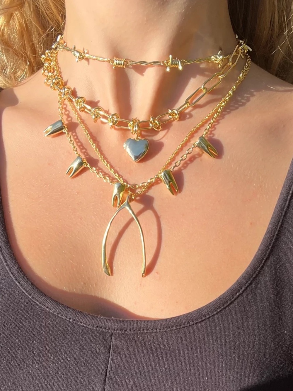 Verameat Baby Teeth Choker Necklace - Gold